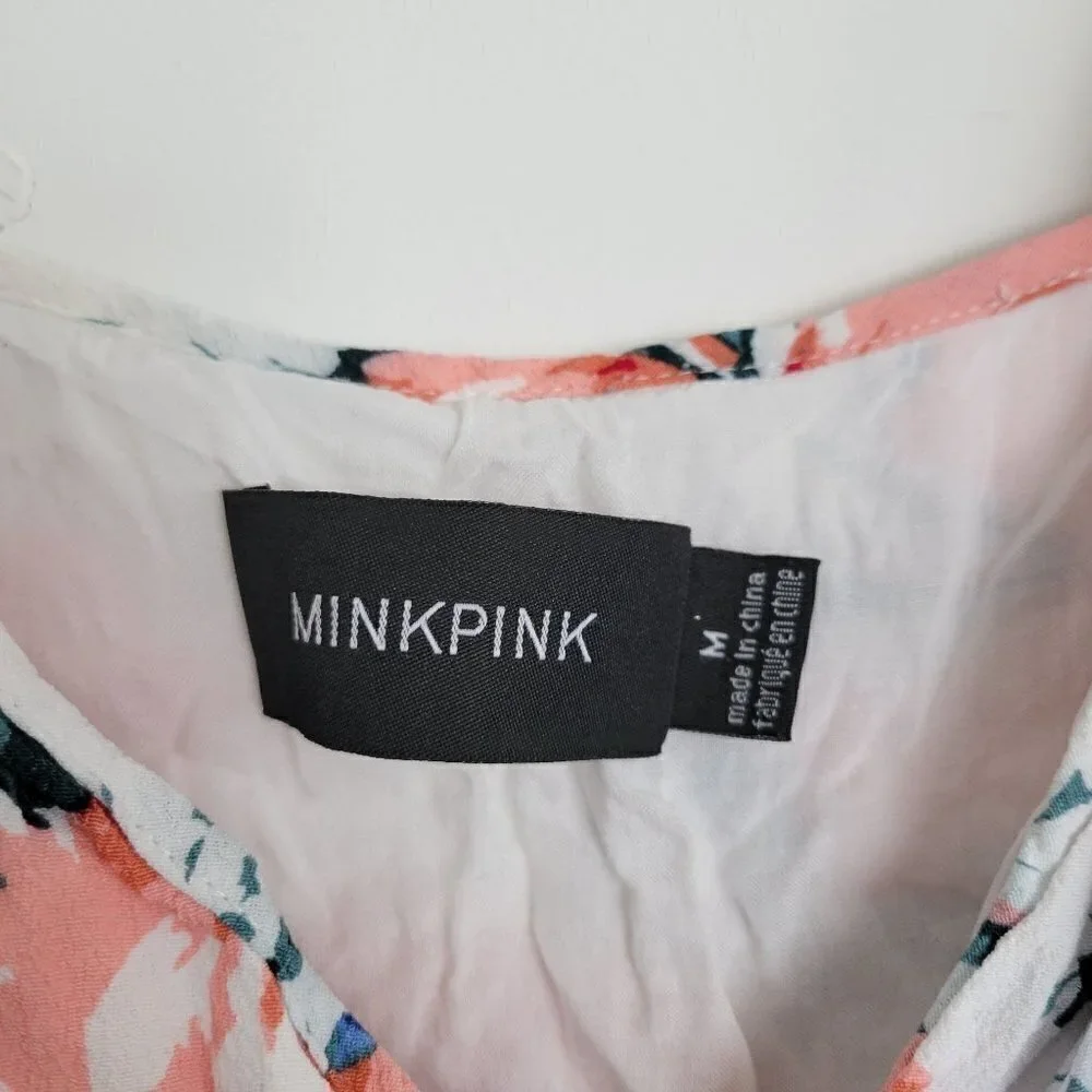 MinkPink White Little Blooms Floral Semi Wrap V Neck Maxi Slit Sun Dress Medium